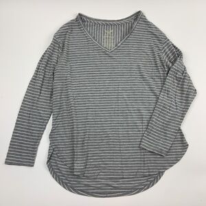 Faded Glory Womens Sweater Long Sleeve V Neck Stripes Grey White Small
